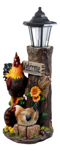 Ebros Gift Country Farm Rooster Hen Chicks Family By Sunflowers Solar Light Lantern Statue