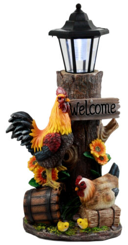 ebros gift Country Farm Rooster Hen Chicks Family By Sunflowers Solar Light Lantern Statue