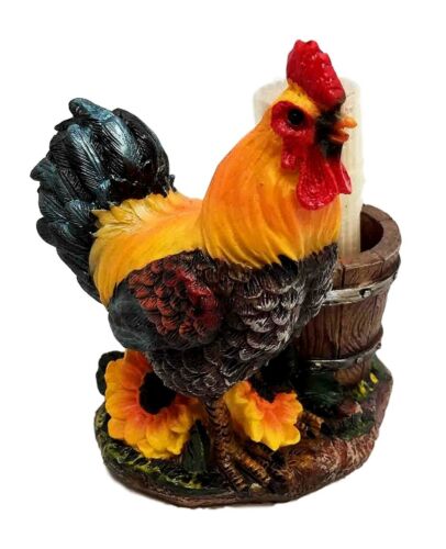 Ebros Gift Country Farm Rooster With Wooden Pail Toothpick Holder Statue With Toothpicks