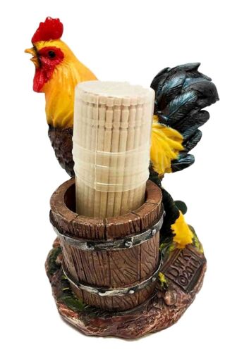 Ebros Gift Country Farm Rooster With Wooden Pail Toothpick Holder Statue With Toothpicks