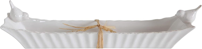 Ebros Gift Country French Two Birds White Ceramic Serving Platter Plate Cracker Dish Tray