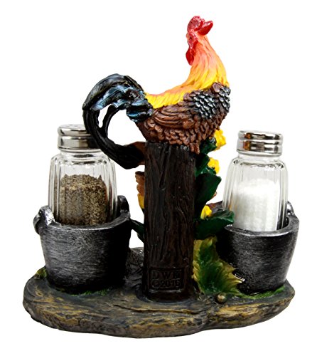 Ebros Gift Country Rooster Hen And Chicks Family Salt And Pepper Shakers Holder Set 7"H