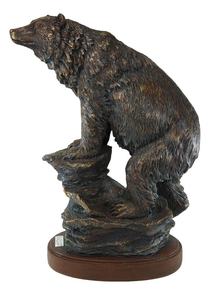 Ebros Gift Country Rustic Black Bear Climbing On River Rocks Figurine With Faux Wood Base