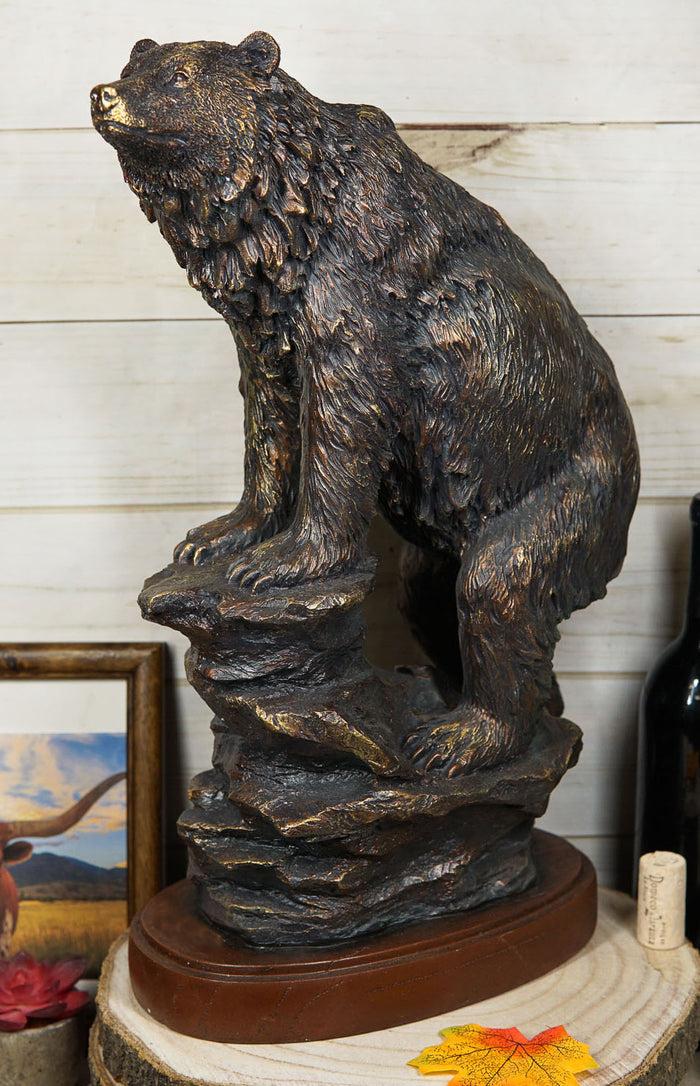 ebros gift Country Rustic Black Bear Climbing On River Rocks Figurine With Faux Wood Base