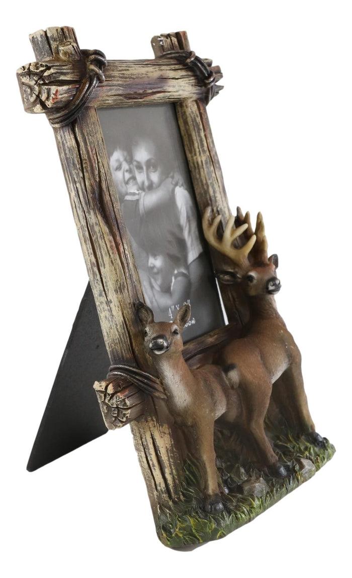 Ebros Gift Country Rustic Buck Deer Stag Antlers Faux Barnwood Easel Picture Frame 4"X6"