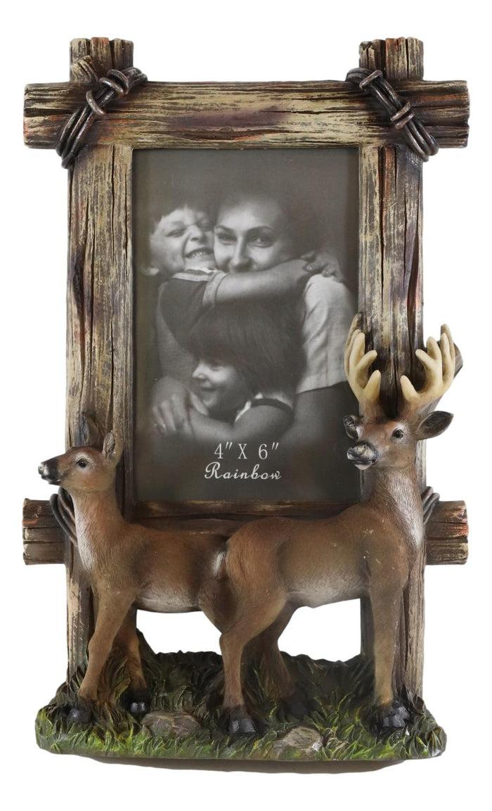 Ebros Gift Country Rustic Buck Deer Stag Antlers Faux Barnwood Easel Picture Frame 4"X6"