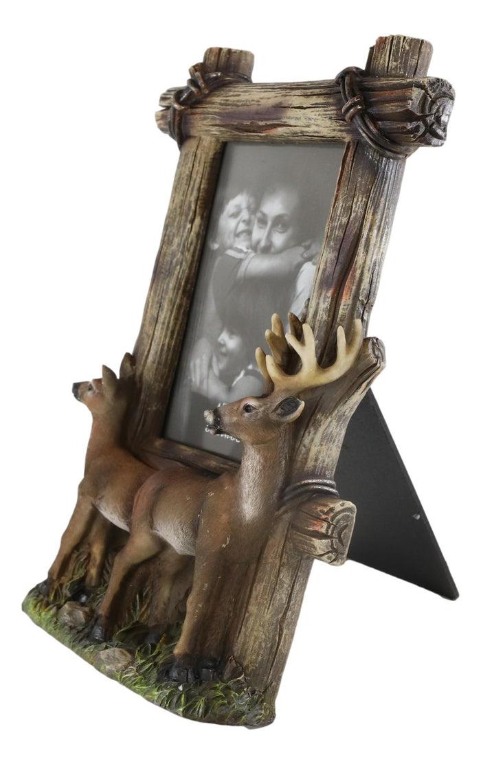 Ebros Gift Country Rustic Buck Deer Stag Antlers Faux Barnwood Easel Picture Frame 4"X6"