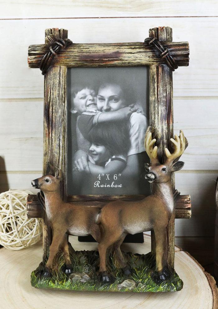 ebros gift Country Rustic Buck Deer Stag Antlers Faux Barnwood Easel Picture Frame 4"X6"