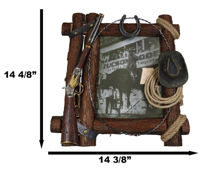Ebros Gift Country Rustic Cowboy Shotgun Ropes Hat Horseshoe Barnwood Picture Frame 8x10