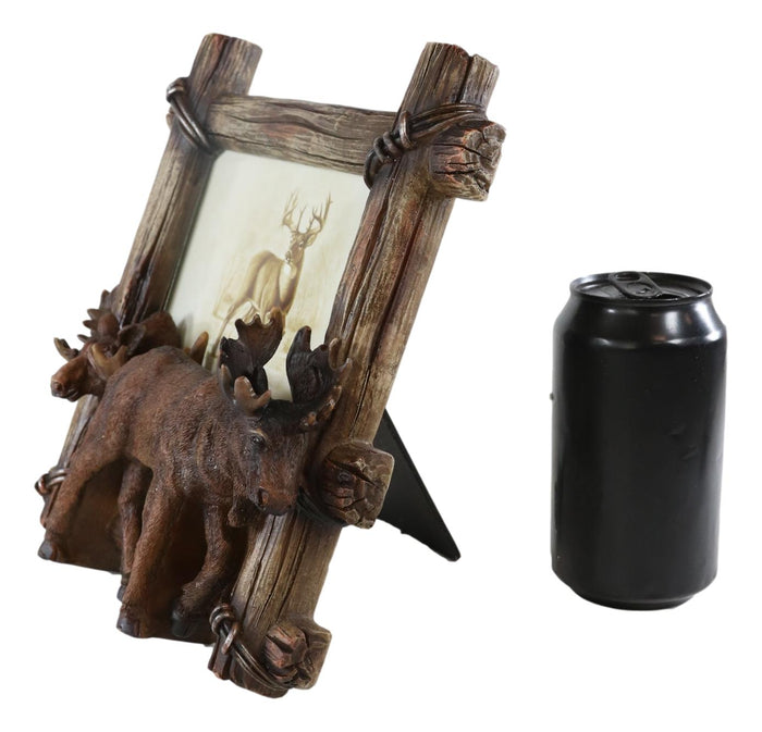 Ebros Gift Country Rustic Elk Moose By Faux Barbed Wire Barnwood Easel Picture Frame 4"X6"