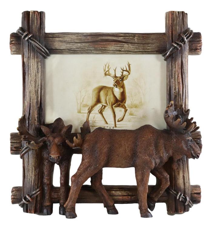 Ebros Gift Country Rustic Elk Moose By Faux Barbed Wire Barnwood Easel Picture Frame 4"X6"
