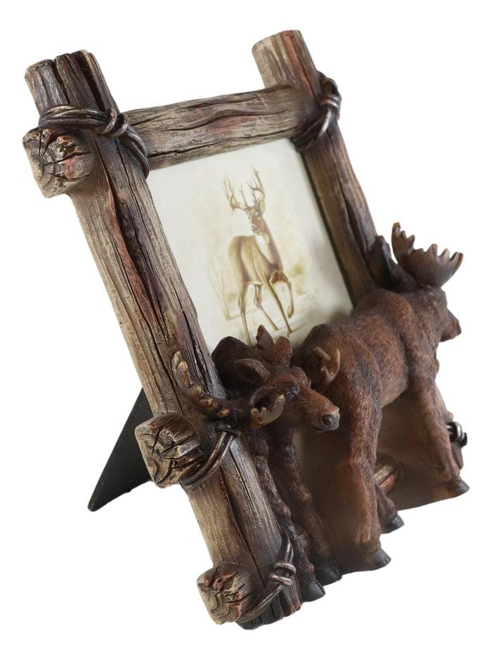 Ebros Gift Country Rustic Elk Moose By Faux Barbed Wire Barnwood Easel Picture Frame 4"X6"