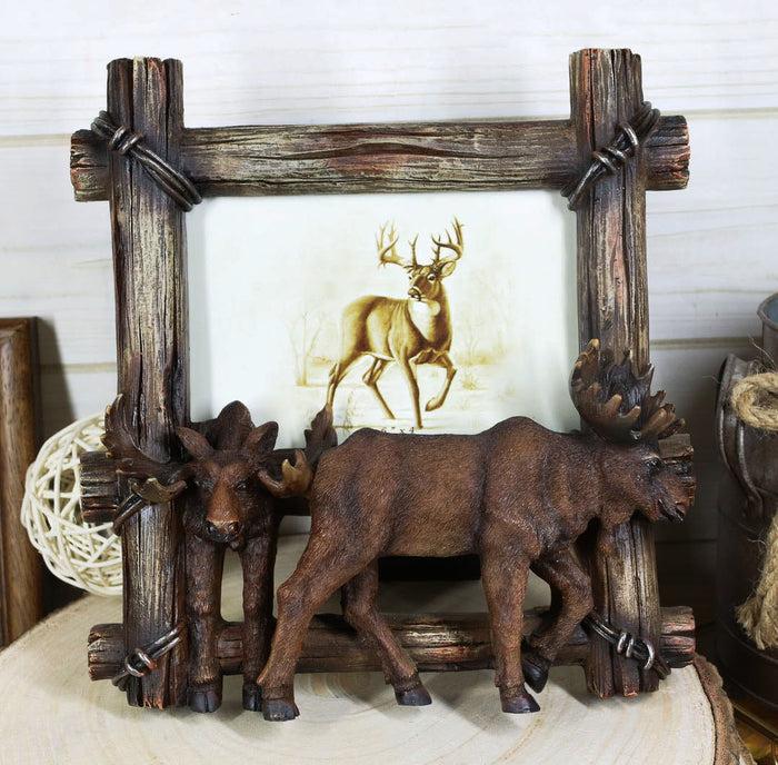 ebros gift Country Rustic Elk Moose By Faux Barbed Wire Barnwood Easel Picture Frame 4"X6"