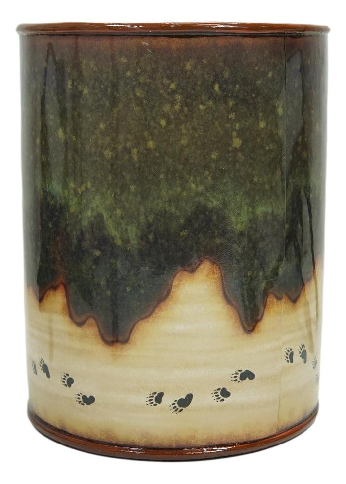 Ebros Gift Country Rustic Forest Mama Bear And Cub Family Pawprint Trail Waste Basket Bin