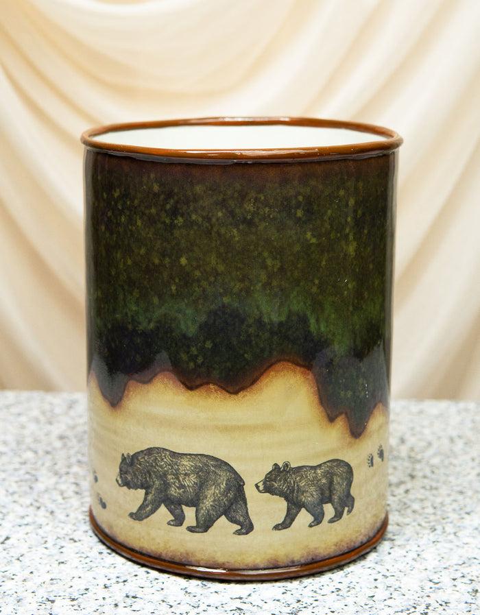 ebros gift Country Rustic Forest Mama Bear And Cub Family Pawprint Trail Waste Basket Bin