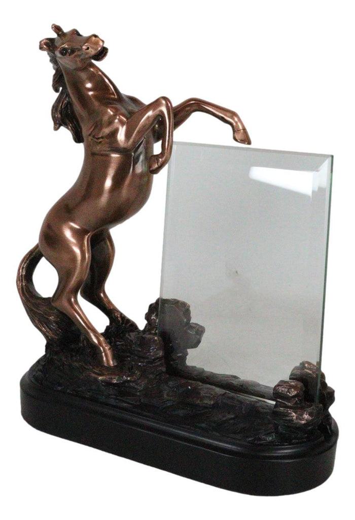 Ebros Gift Country Rustic Rearing Horse Equine Beauty Picture Frame 4"X6" Bronzed Figurine