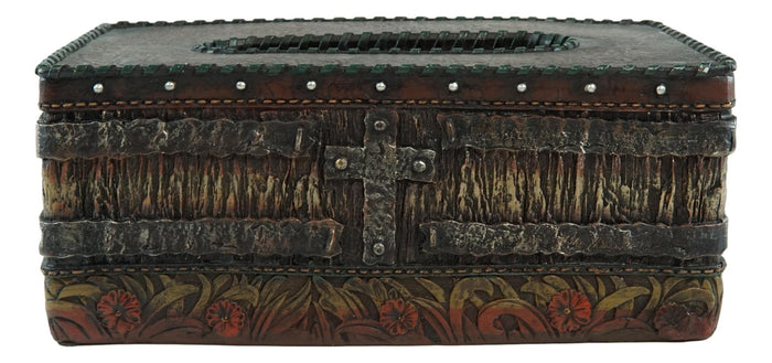 Ebros Gift Country Rustic Western Blue Cross W/ Concho Rectangular Tissue Box Holder Case