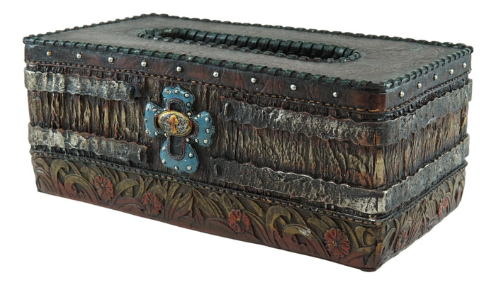 Ebros Gift Country Rustic Western Blue Cross W/ Concho Rectangular Tissue Box Holder Case