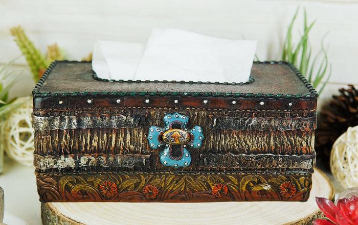 ebros gift Country Rustic Western Blue Cross W/ Concho Rectangular Tissue Box Holder Case