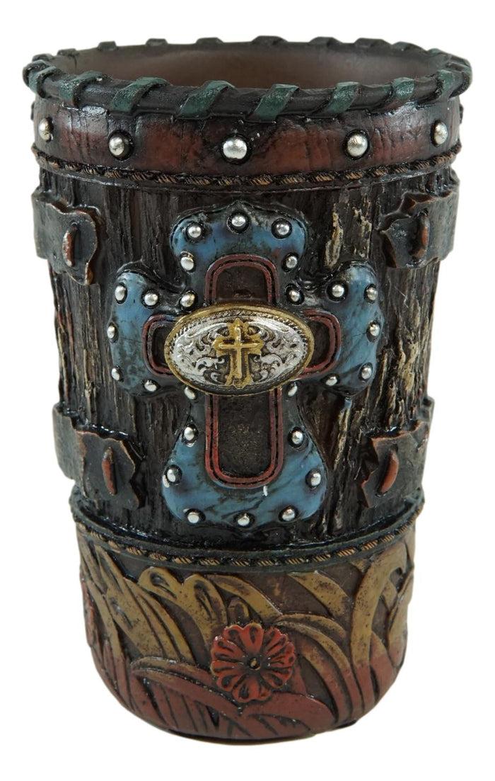 Ebros Gift Country Rustic Western Blue Cross W/ Concho Soap Dish Toothbrush Holder Cup Set
