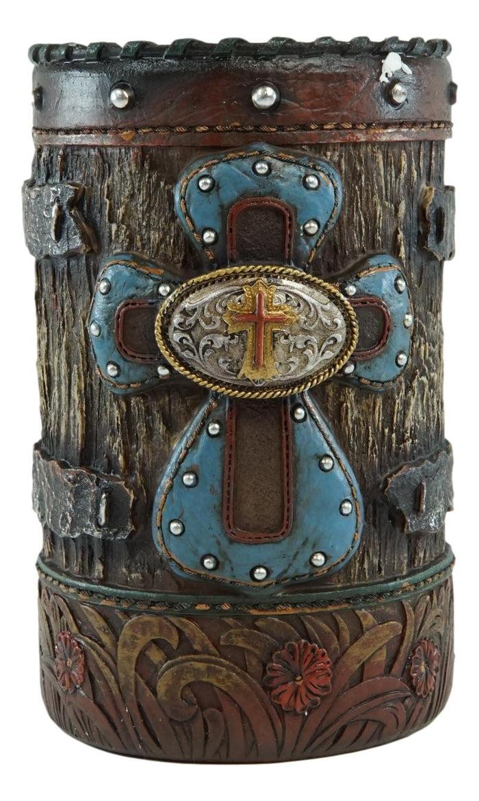 Ebros Gift Country Rustic Western Blue Cross W/ Concho Toilet Brush And Sanitary Holder Set