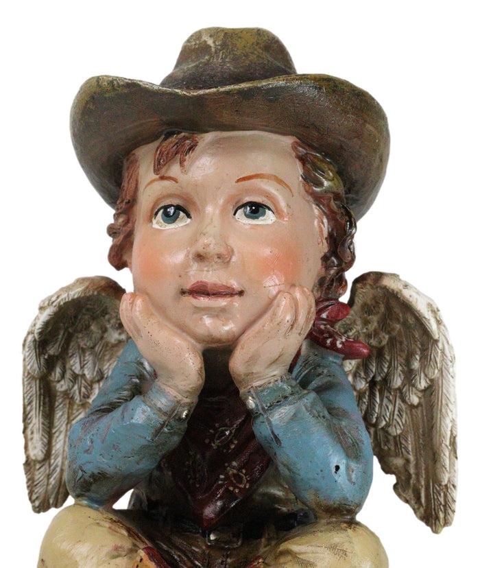 Ebros Gift Country Rustic Western Cowboy Angel Wearing Hat And Red Boots Sitting Figurine