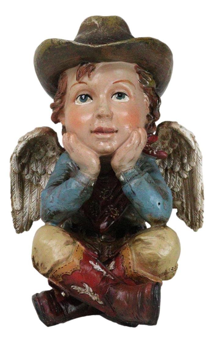 ebros gift Country Rustic Western Cowboy Angel Wearing Hat And Red Boots Sitting Figurine