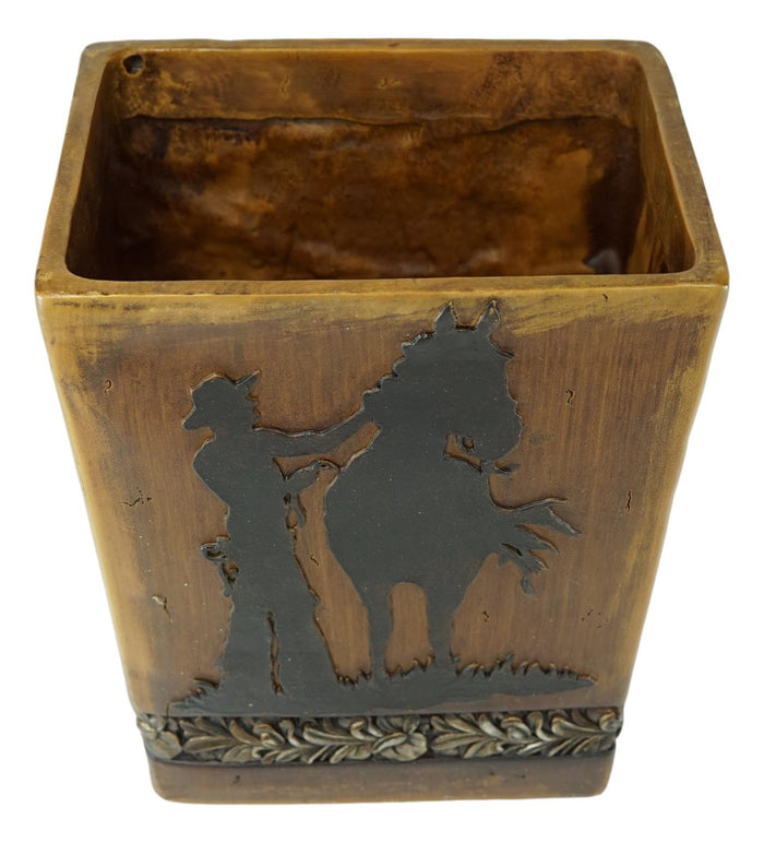 Ebros Gift Country Rustic Western Cowboy With Horse Faux Wood Waste Basket Trash Bin