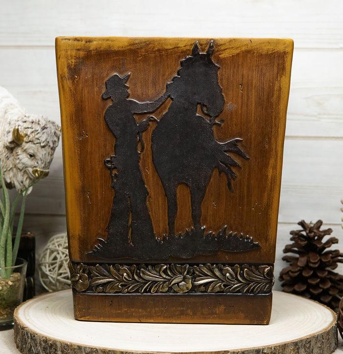 ebros gift Country Rustic Western Cowboy With Horse Faux Wood Waste Basket Trash Bin