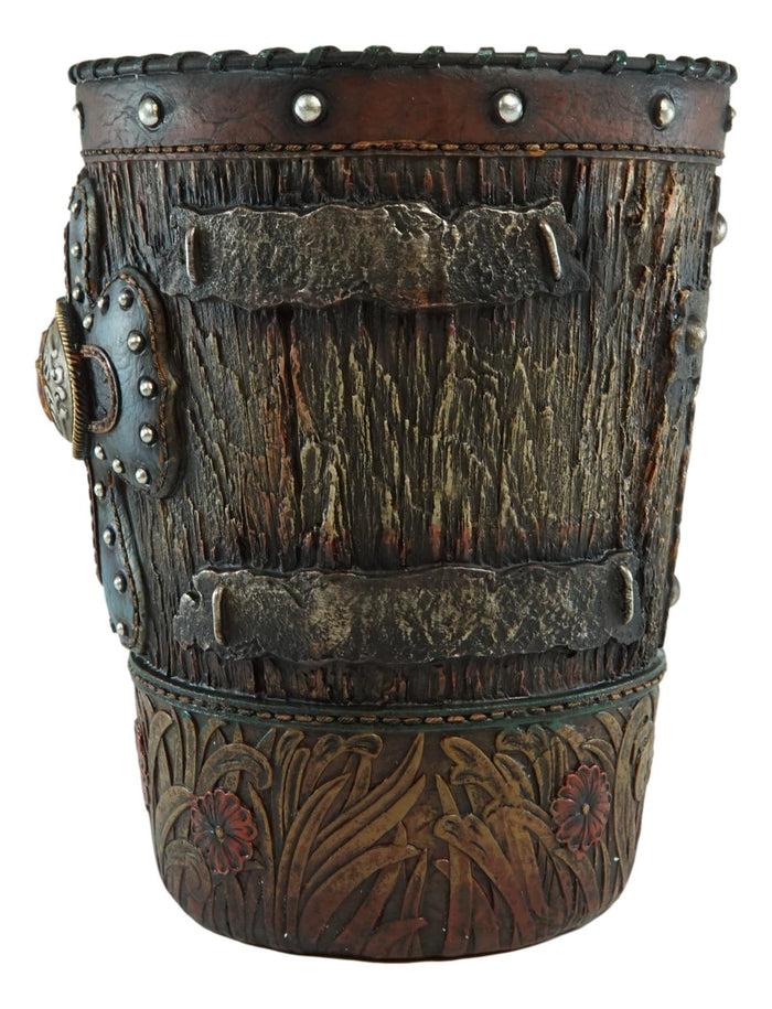 Ebros Gift Country Rustic Western Floral Blue Cross With Concho Dry Waste Basket Trash Bin