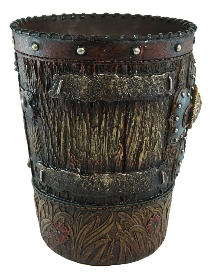 Ebros Gift Country Rustic Western Floral Blue Cross With Concho Dry Waste Basket Trash Bin