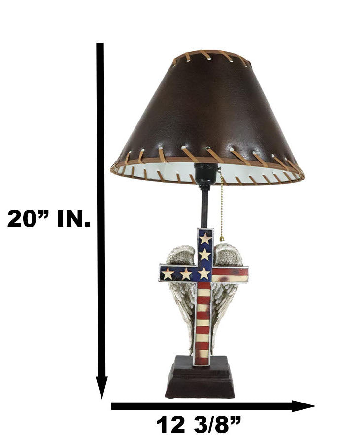 Ebros Gift Country Rustic Western Old Faithful American Flag Silver Angel Wings Table Lamp