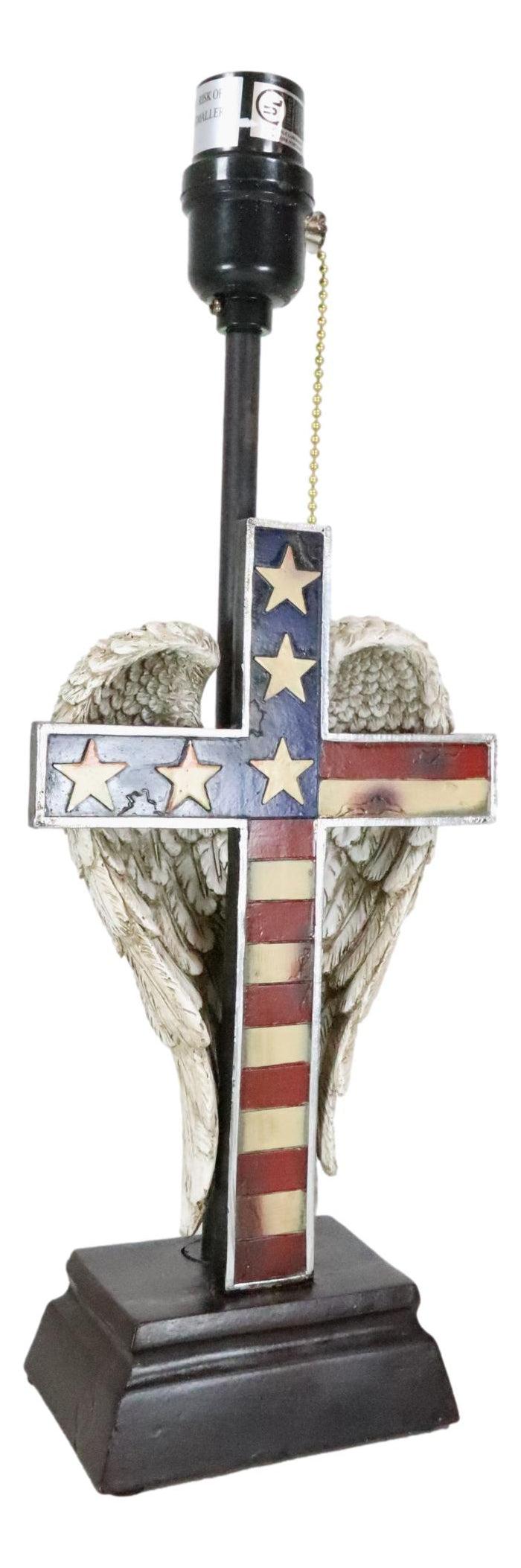 Ebros Gift Country Rustic Western Old Faithful American Flag Silver Angel Wings Table Lamp