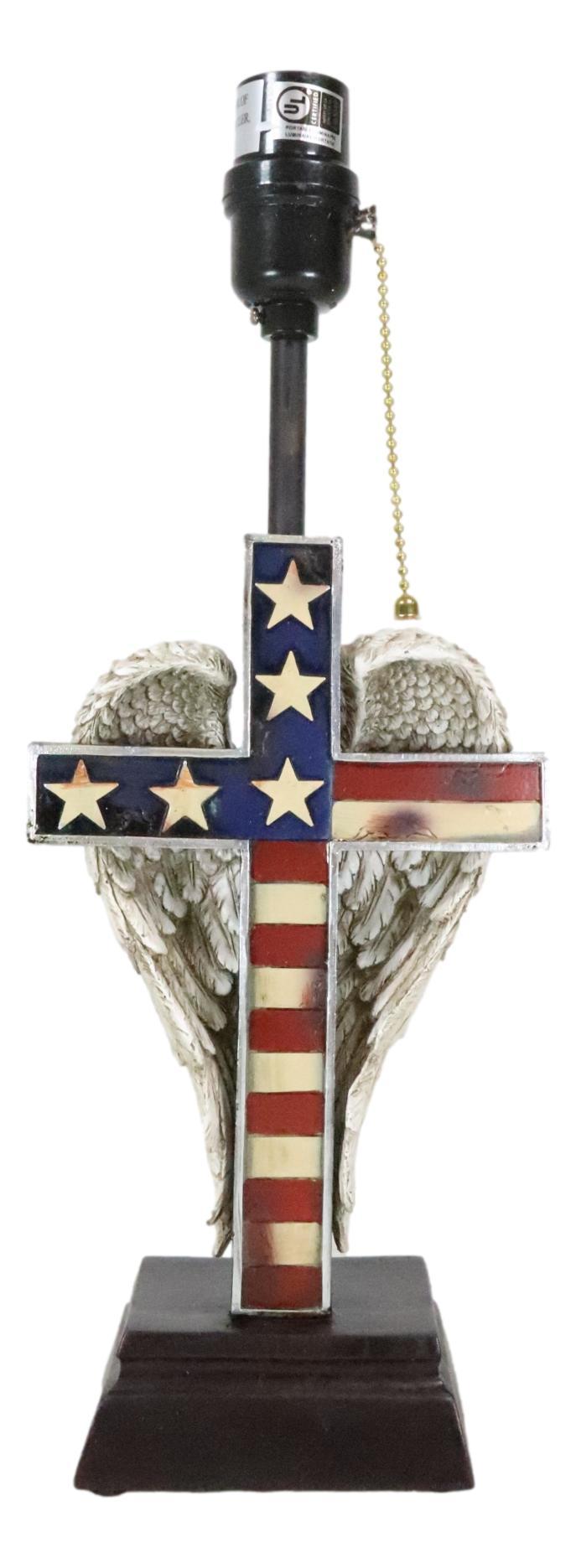 Ebros Gift Country Rustic Western Old Faithful American Flag Silver Angel Wings Table Lamp