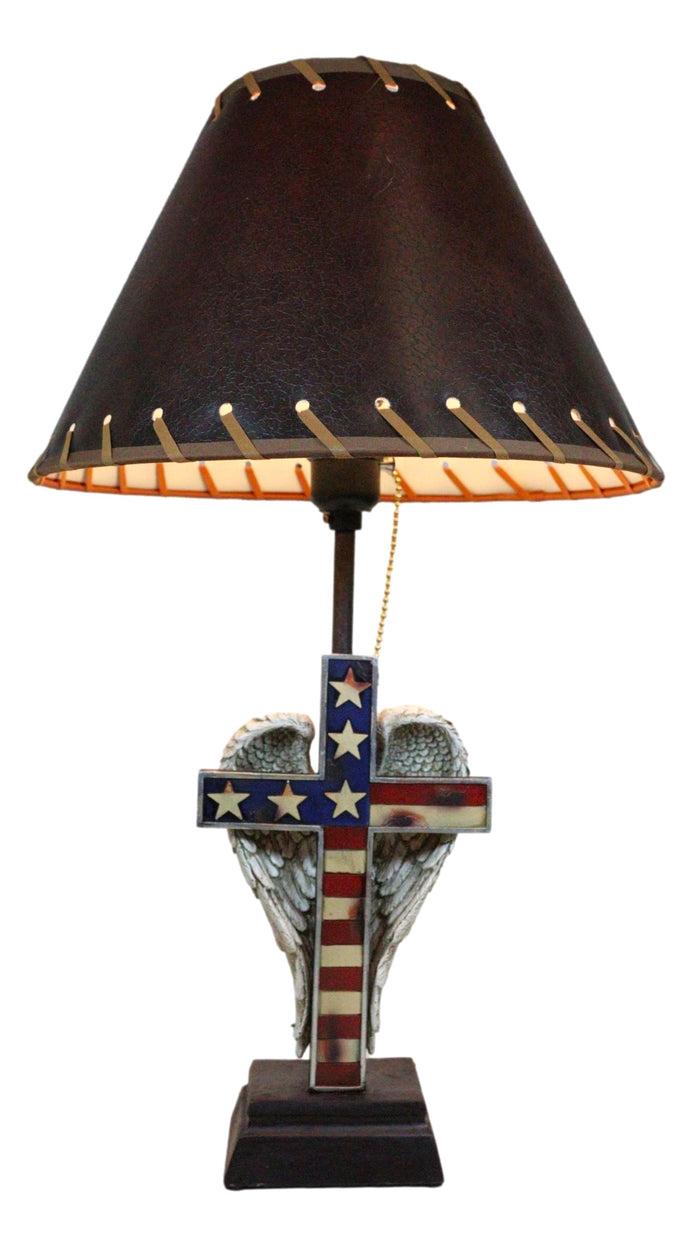 ebros gift Country Rustic Western Old Faithful American Flag Silver Angel Wings Table Lamp