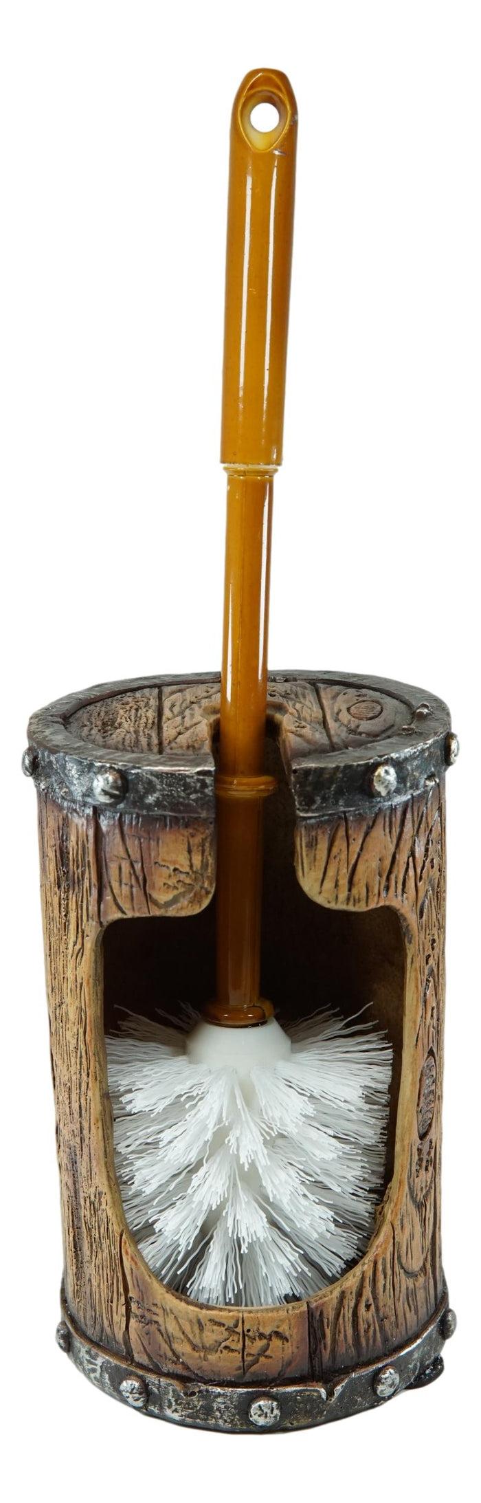 Ebros Gift Country Rustic Western Silver Scroll Cross Faux Wood Toilet Brush And Holder Set