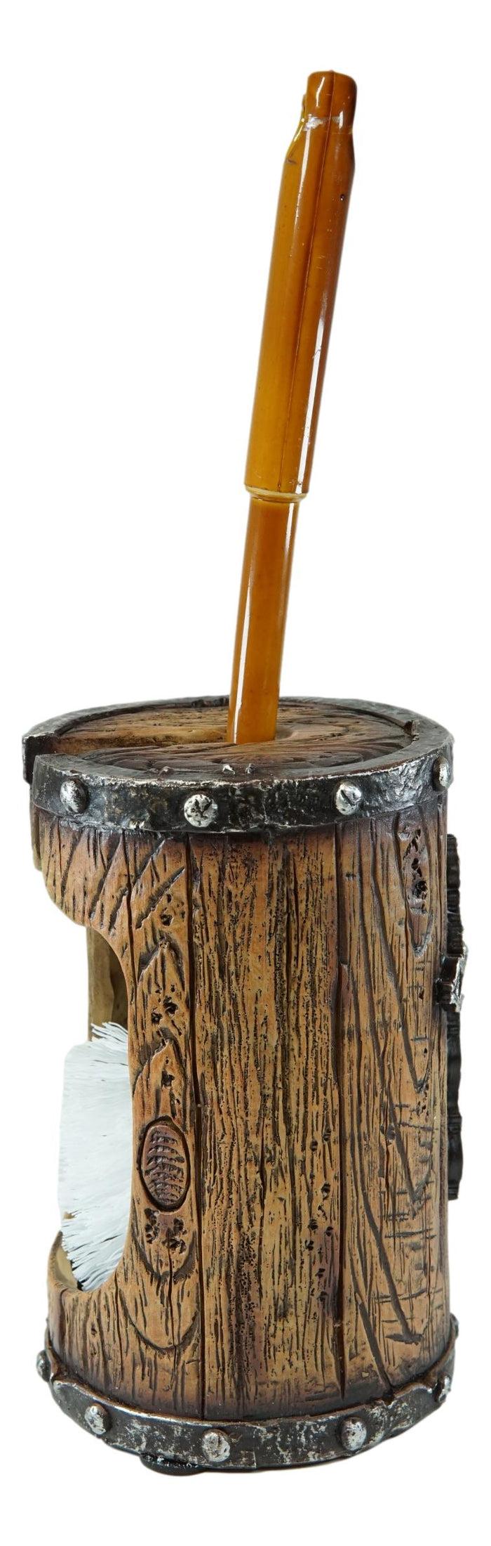 Ebros Gift Country Rustic Western Silver Scroll Cross Faux Wood Toilet Brush And Holder Set