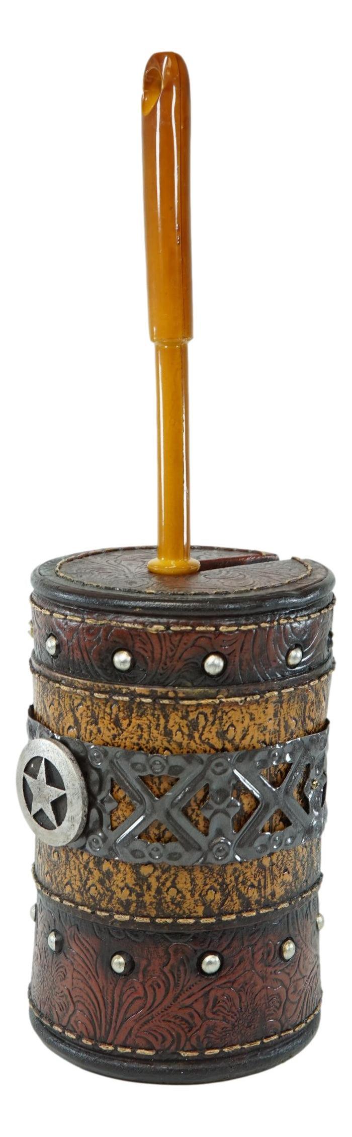 Ebros Gift Country Rustic Western Star Faux Tooled Leather Lace Toilet Brush And Holder Set