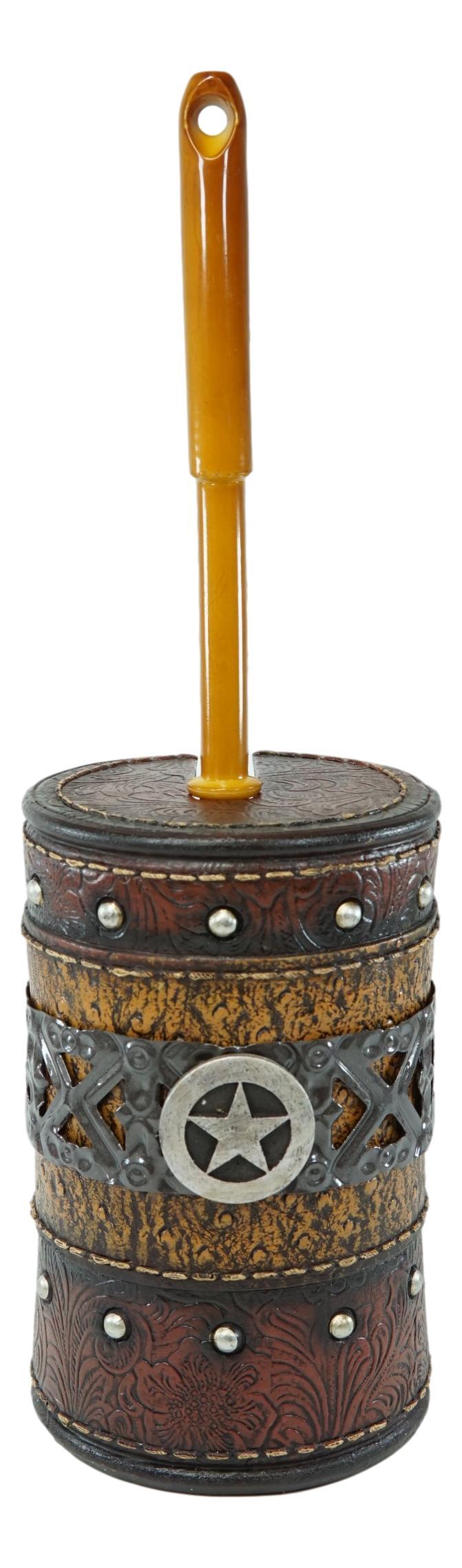 Ebros Gift Country Rustic Western Star Faux Tooled Leather Lace Toilet Brush And Holder Set