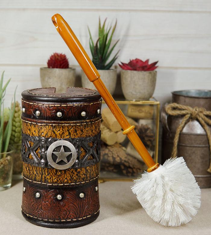 ebros gift Country Rustic Western Star Faux Tooled Leather Lace Toilet Brush And Holder Set