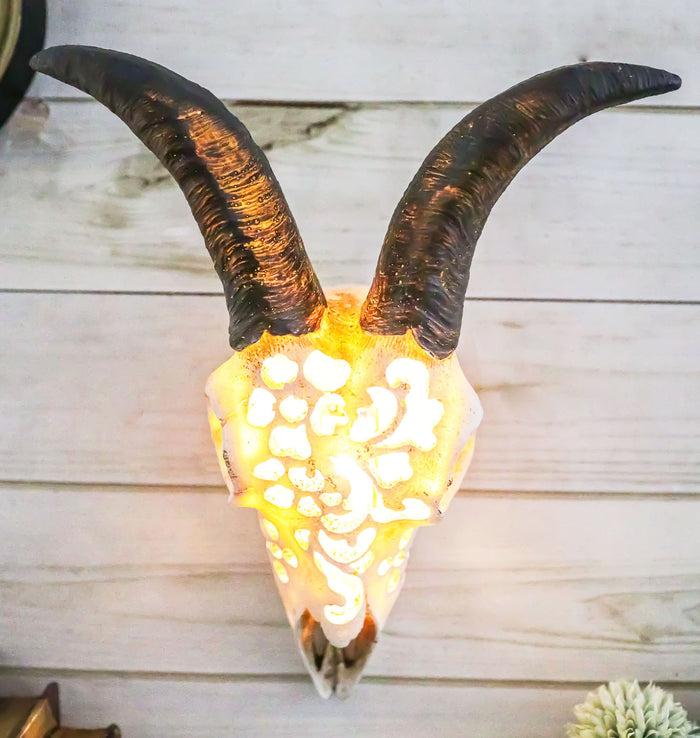 Ebros Gift Country Tooled Filigree Shetland Sheep Ram Aged Bone Skull LED Light Wall Decor