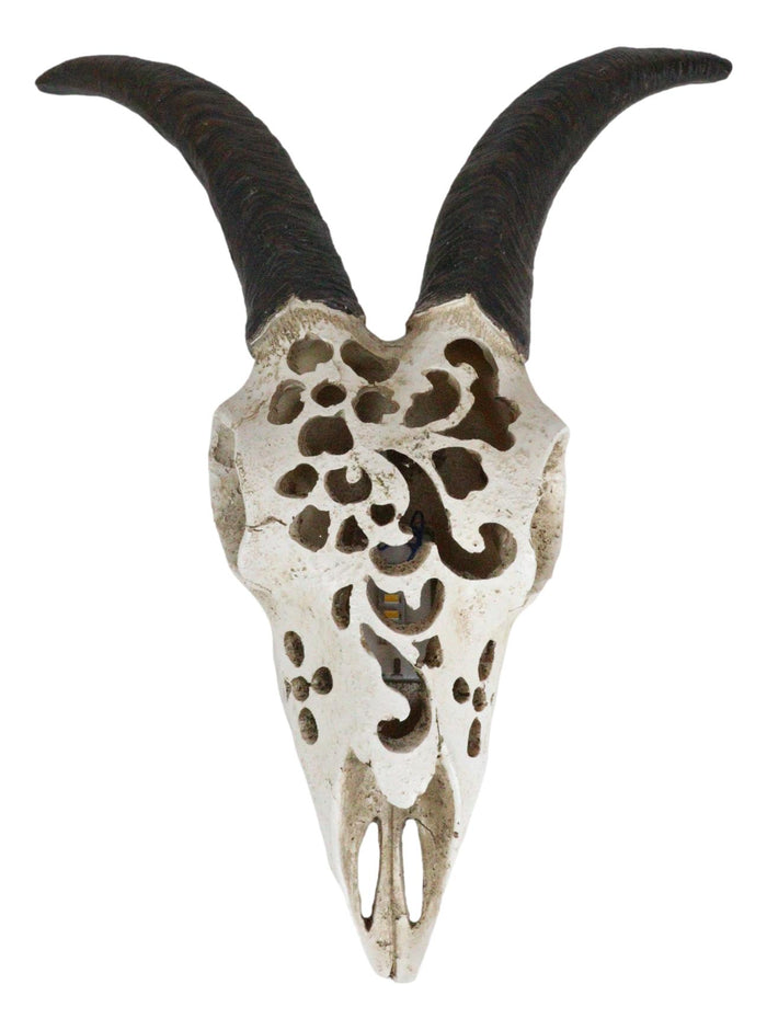 Ebros Gift Country Tooled Filigree Shetland Sheep Ram Aged Bone Skull LED Light Wall Decor