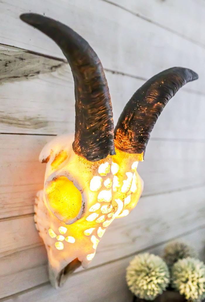 ebros gift Country Tooled Filigree Shetland Sheep Ram Aged Bone Skull LED Light Wall Decor