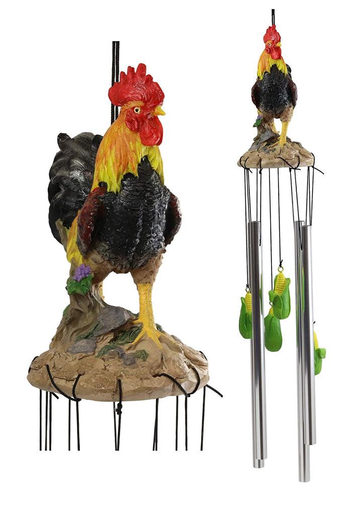 Ebros Gift Country Western Farm Morning Crop Patrol Rooster Chicken Figurine Wind Chime