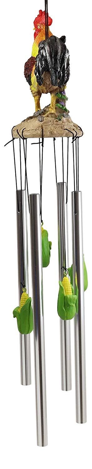 Ebros Gift Country Western Farm Morning Crop Patrol Rooster Chicken Figurine Wind Chime