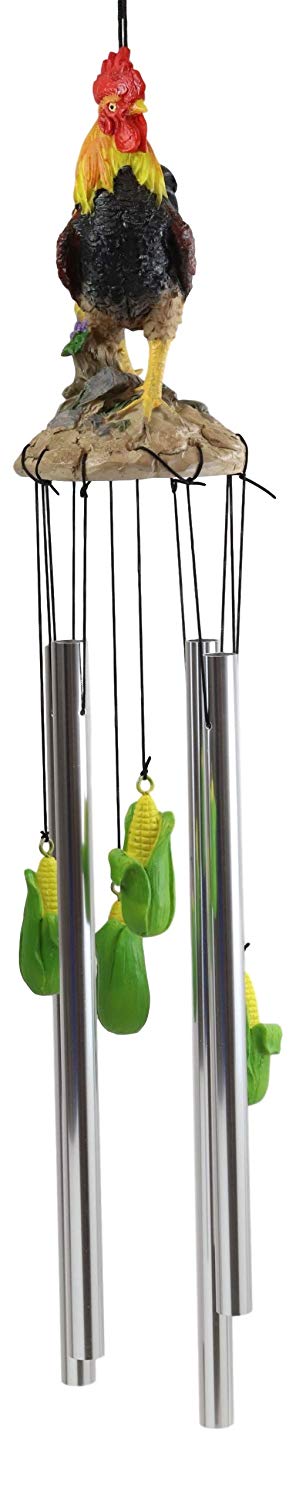 Ebros Gift Country Western Farm Morning Crop Patrol Rooster Chicken Figurine Wind Chime