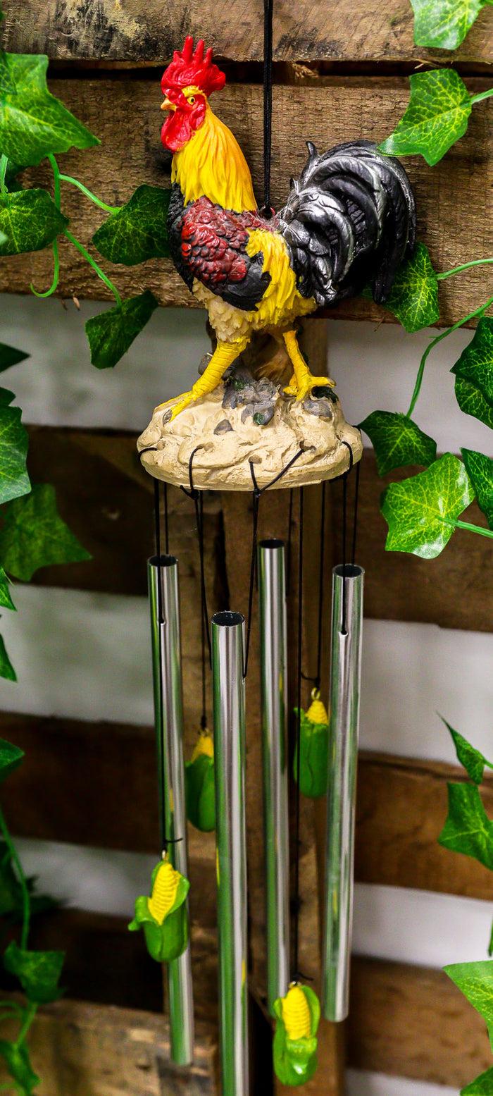ebros gift Country Western Farm Morning Crop Patrol Rooster Chicken Figurine Wind Chime