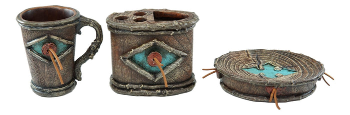 Ebros Gift Country Western Faux Branch Wood Tumbler Cup Soap Dish And Toothbrush Holder Set