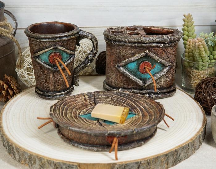 ebros gift Country Western Faux Branch Wood Tumbler Cup Soap Dish and Toothbrush Holder Set