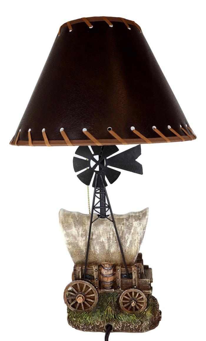 Ebros Gift Country Western Rustic Cargo Carriage Wagon Farm Windmill Table Lamp With Shade